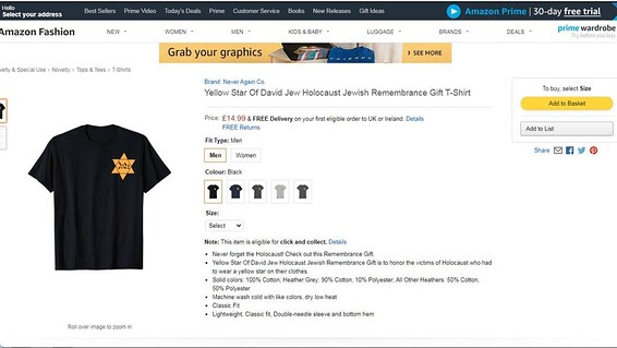 Des t-shirt avec des étoiles jaunes ont été vendues sur Amazon
